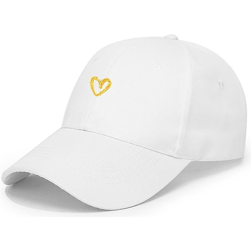 Women's Heart White Fashion Baseball Cap Adjustable Strap Back Visor Sports Hat